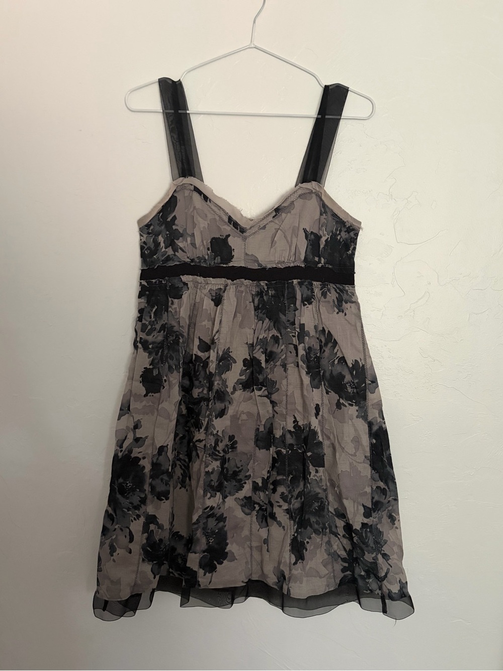 LOFT Black Floral Mini Dress with Taupe Base